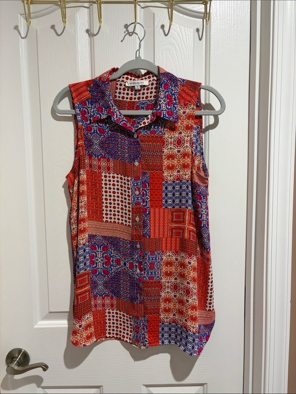 Rose & Olive Red and Blue Patchwork Sleeveless Camisole